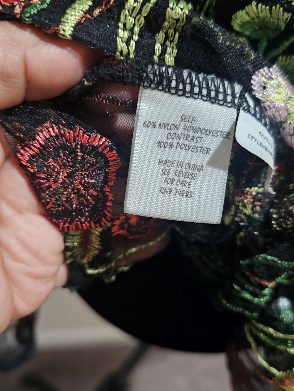 Adiva Black Sheer Top with Multicolor Floral Embroidery Whimsigoth Fairy Goth 1X - Picture 9 of 11